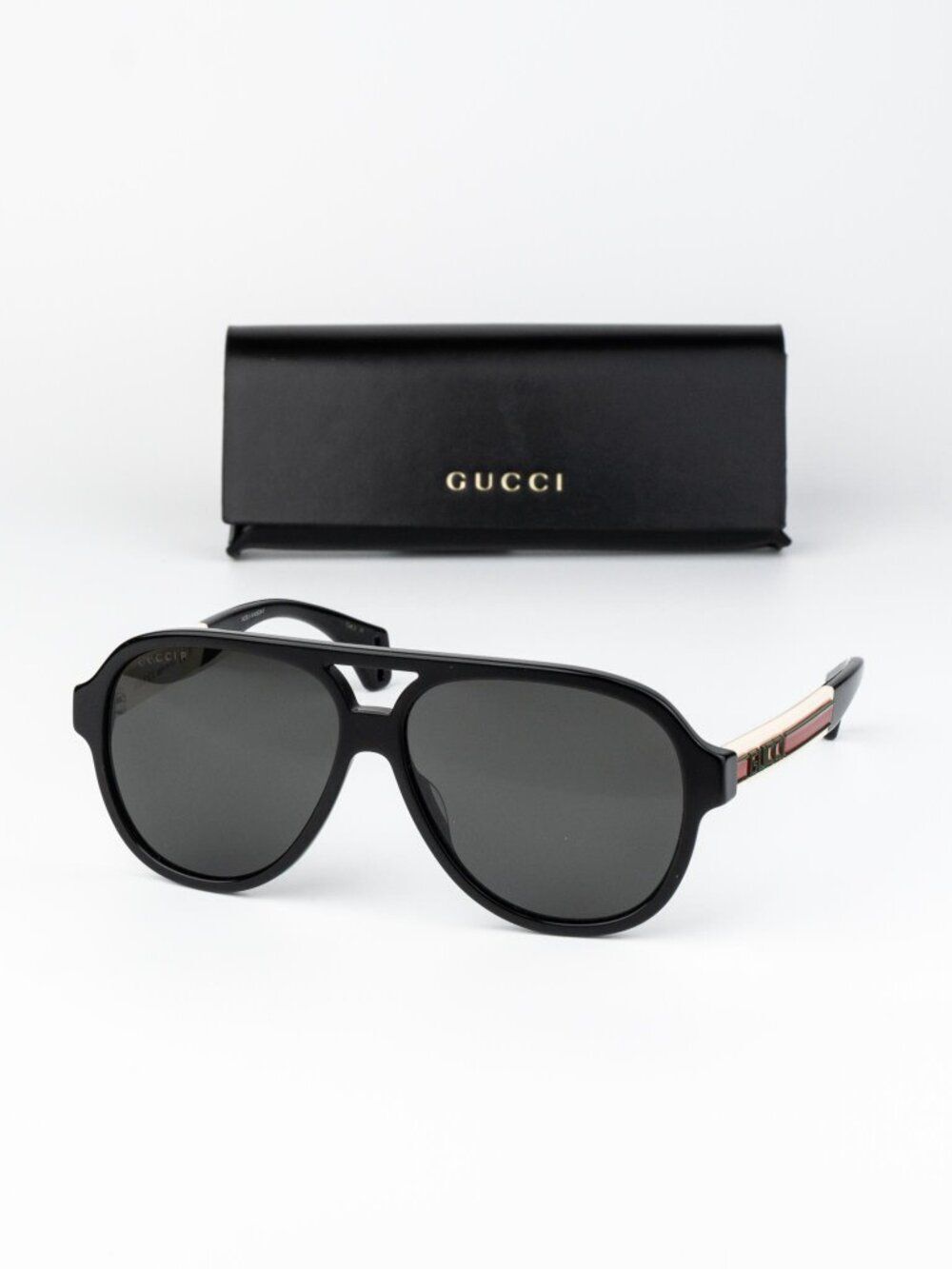 Gucci Women Sunglasses Black White Grey Pilot GG0463S 002 NEW AUTHENTIC